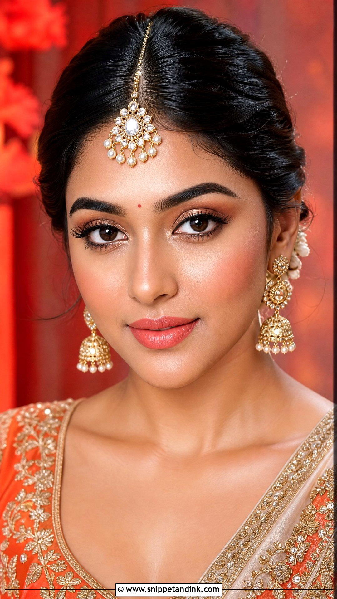Natural Indian Bridal Makeup With Coral Lip - Snippet and Ink - 25 Natural Indian Bridal Makeup Ideas