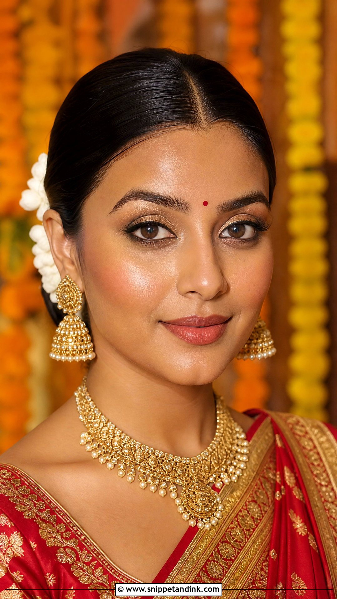 Natural Indian Bridal Makeup With Gold Eyes - Snippet and Ink - 20 Natural Desi Bridal Makeup Ideas