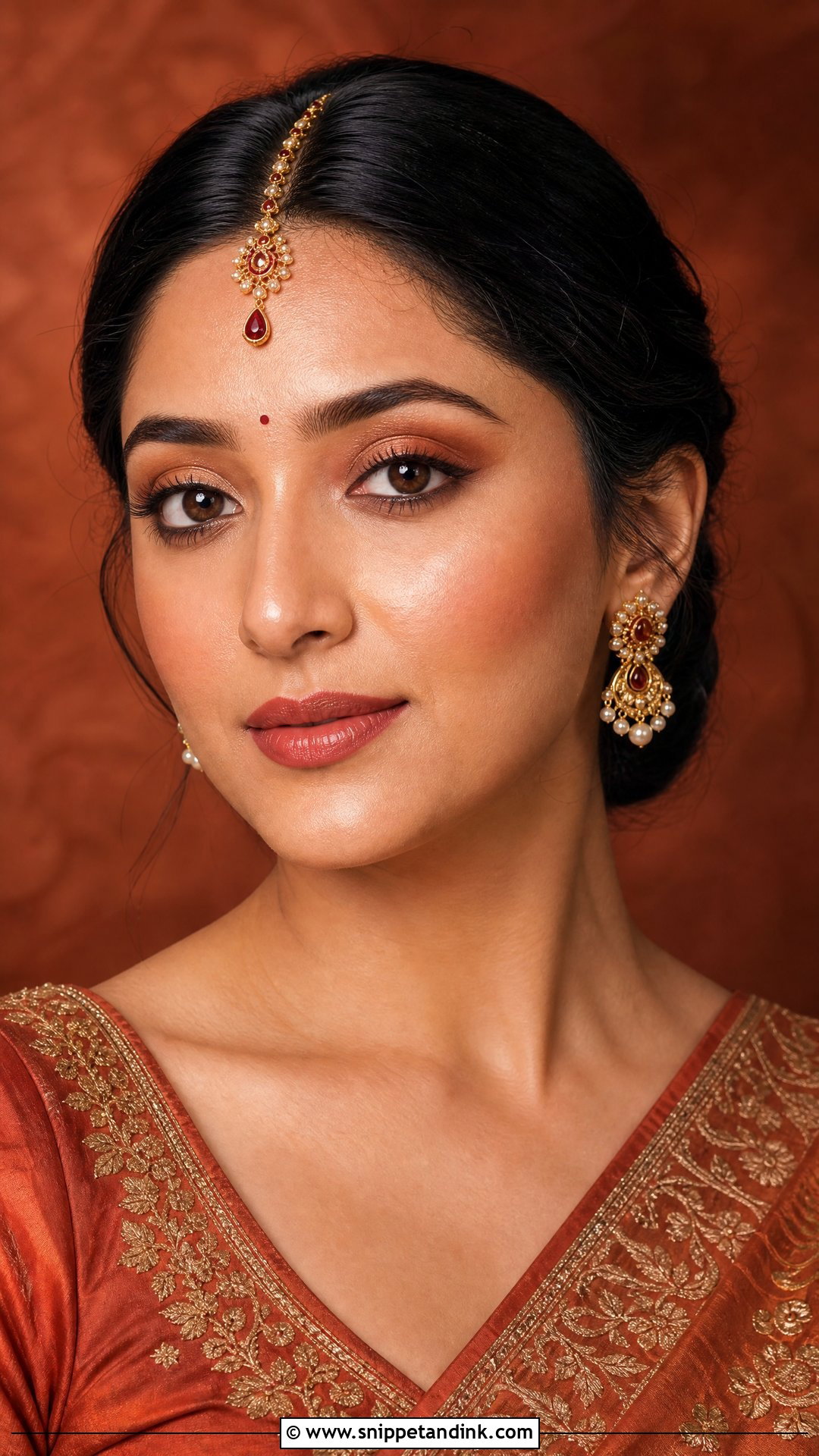 Natural Indian Bridal Makeup With Terracotta Lip - Snippet and Ink - 25 Natural Indian Bridal Makeup Ideas