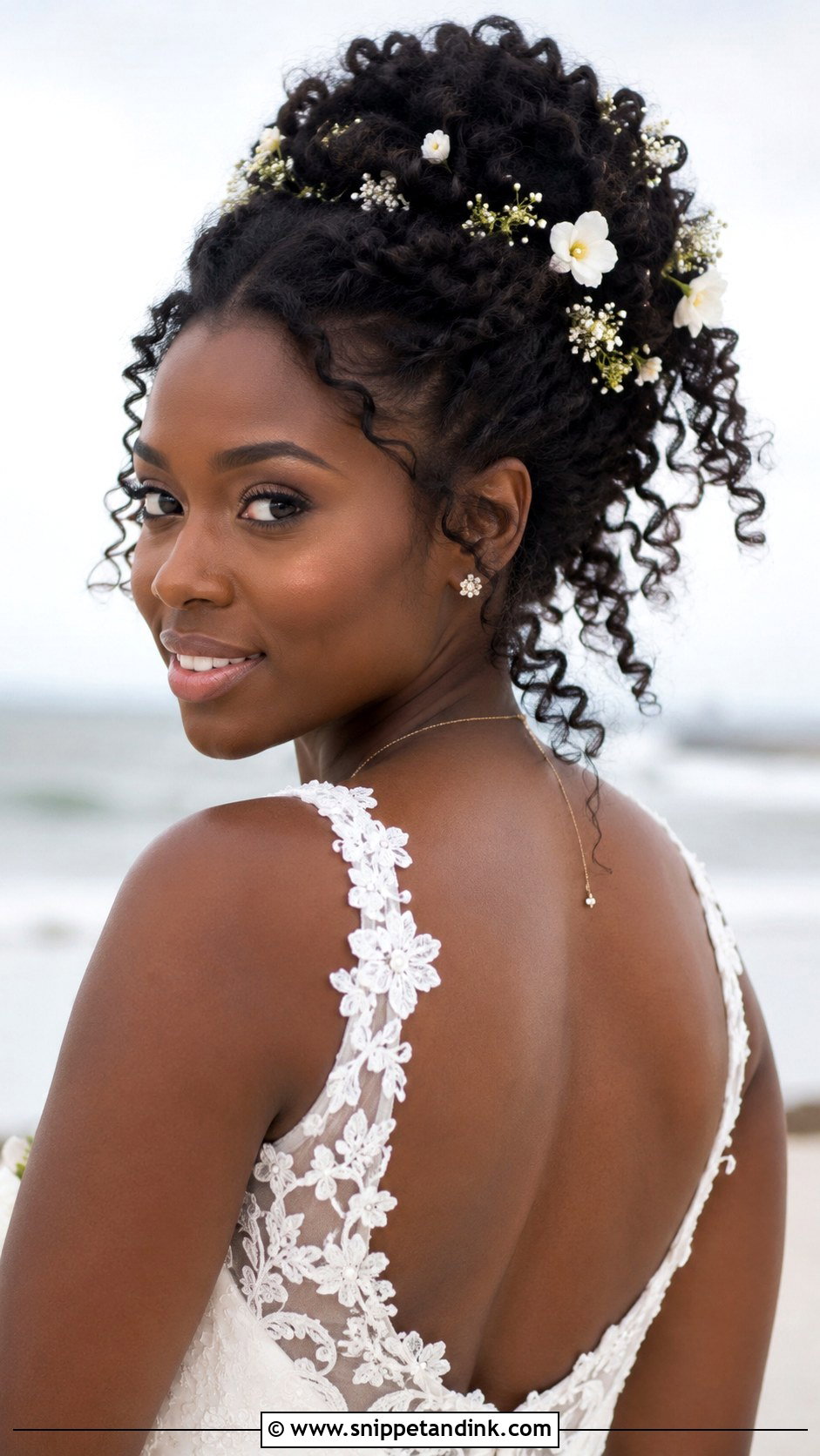 Natural Texture With Floral Pins - Snippet and Ink - 20 Beachy Wedding Hair Ideas
