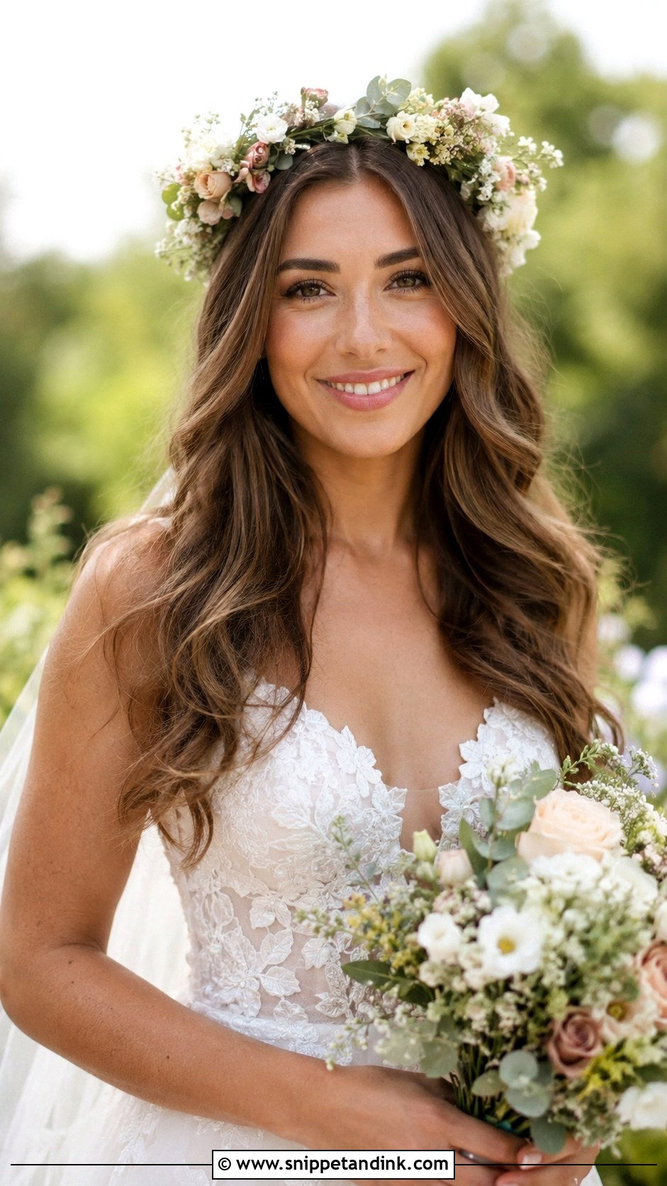 Natural Waves With a Flower Crown - Snippet and Ink - 20 Short Hair Waves Wedding