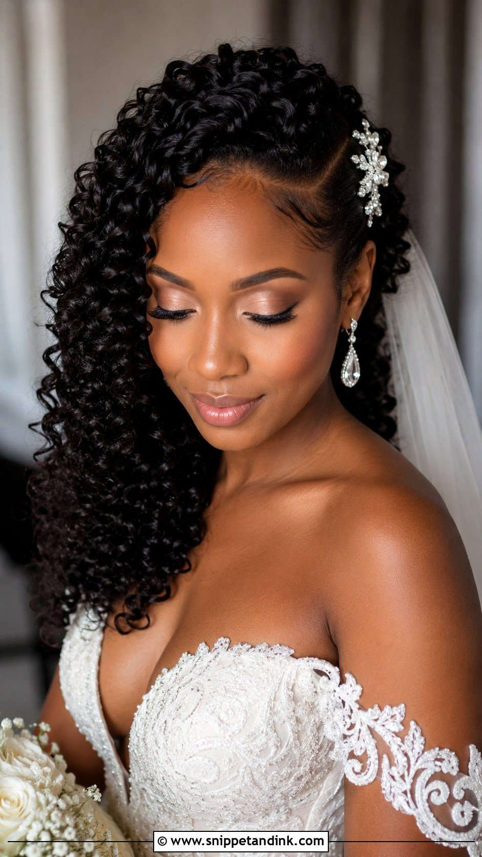 Natural Wedding Braided Crown With Curls - Snippet and Ink - 15 Natural Wedding Hair Black Women Ideas
