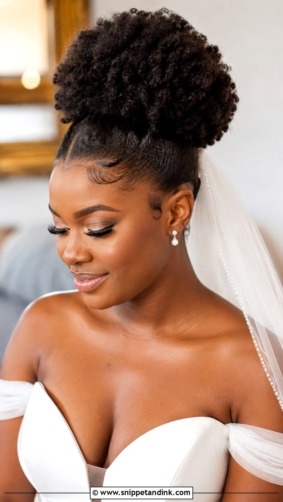 Natural Wedding High Puff With Veil - Snippet and Ink - 15 Natural Wedding Hair Black Women Ideas