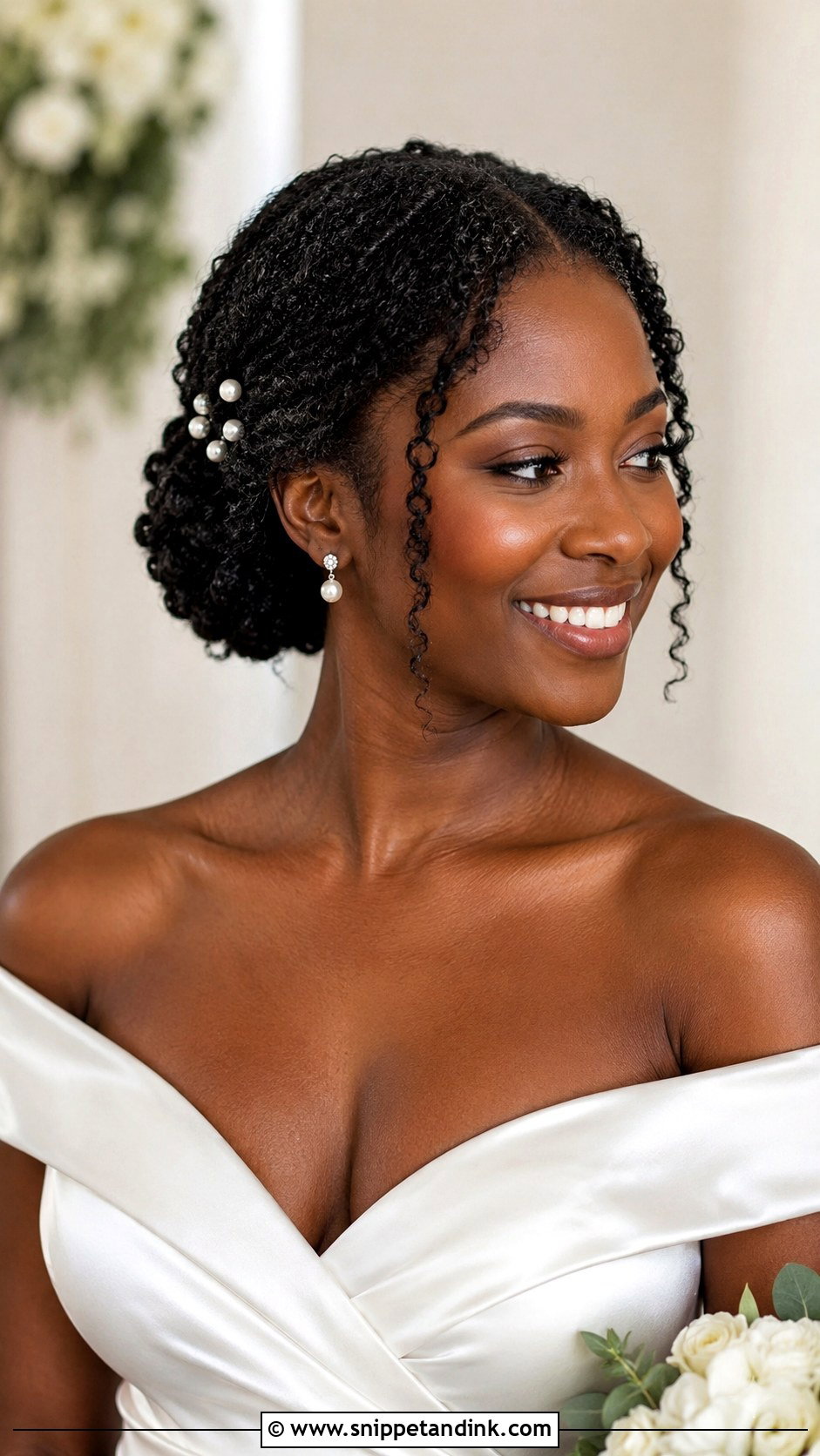 Natural Wedding Low Bun With Coils - Snippet and Ink - 15 Natural Wedding Hair Black Women Ideas