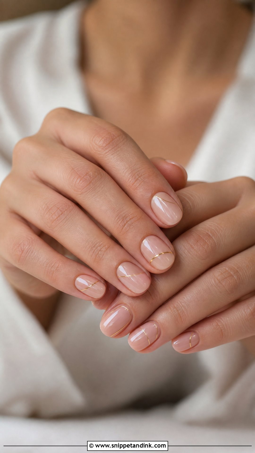 Natural Wedding Nails With Fine Gold Lines - Snippet and Ink - 25 Natural Wedding Nails