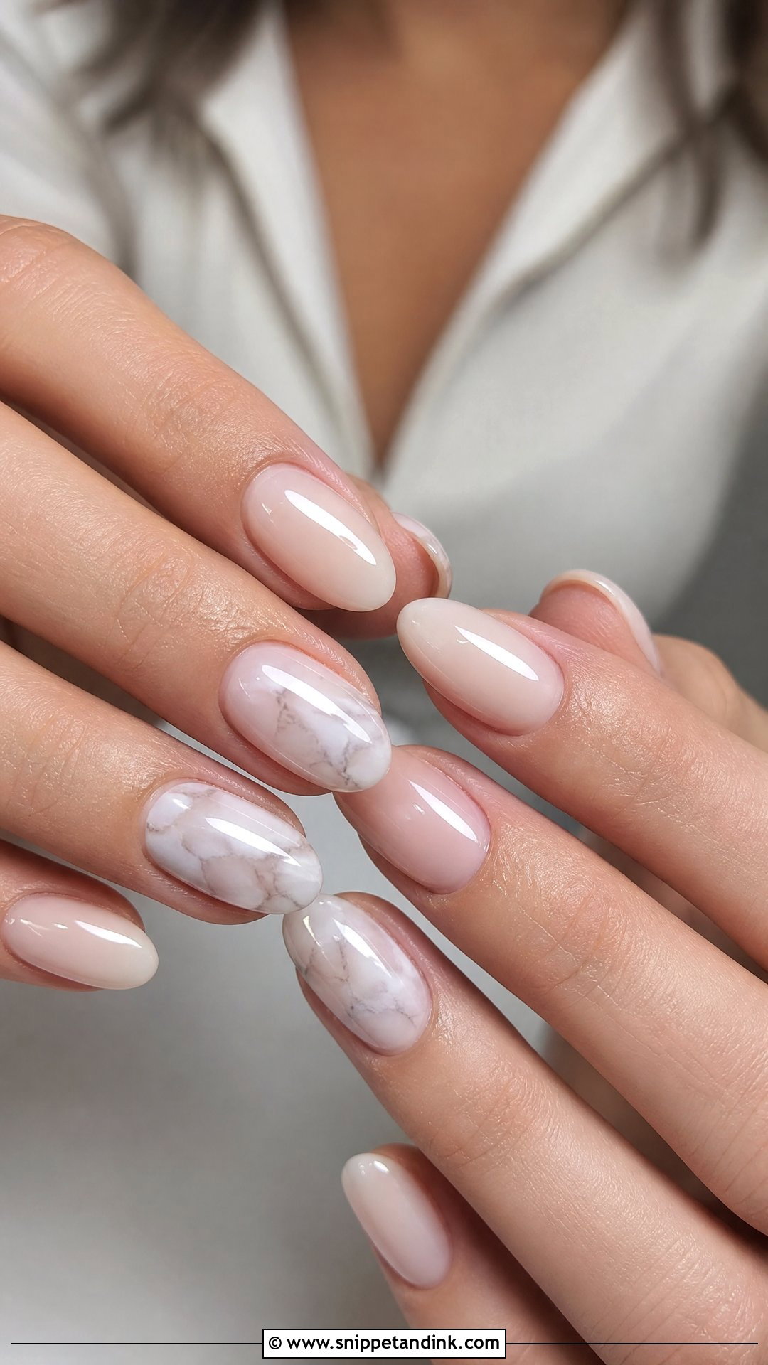 Natural Wedding Nails With Soft Marble Detail - Snippet and Ink - 25 Natural Wedding Nails
