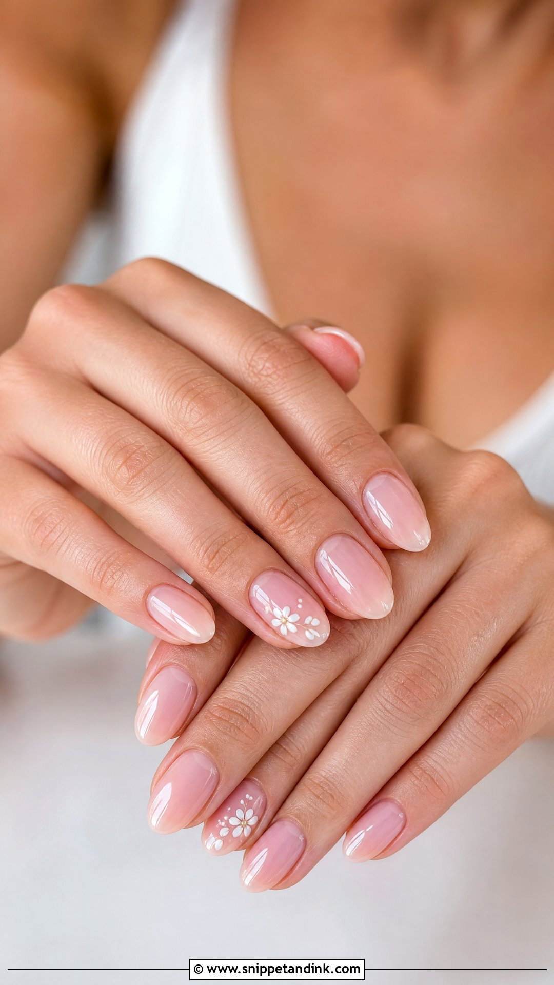 Natural Wedding Nails With Subtle Floral Detail - Snippet and Ink - 25 Natural Wedding Nails