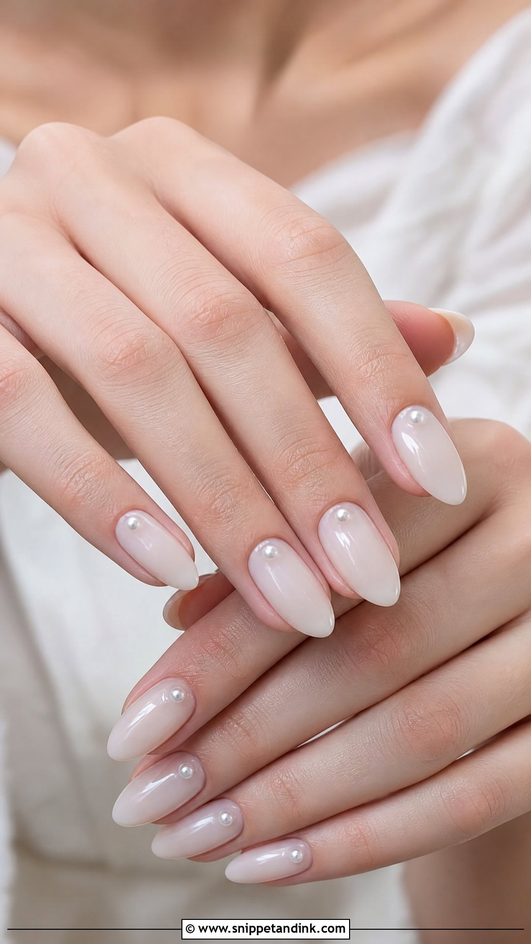Natural Wedding Nails With Tiny Pearl Accents - Snippet and Ink - 25 Natural Wedding Nails