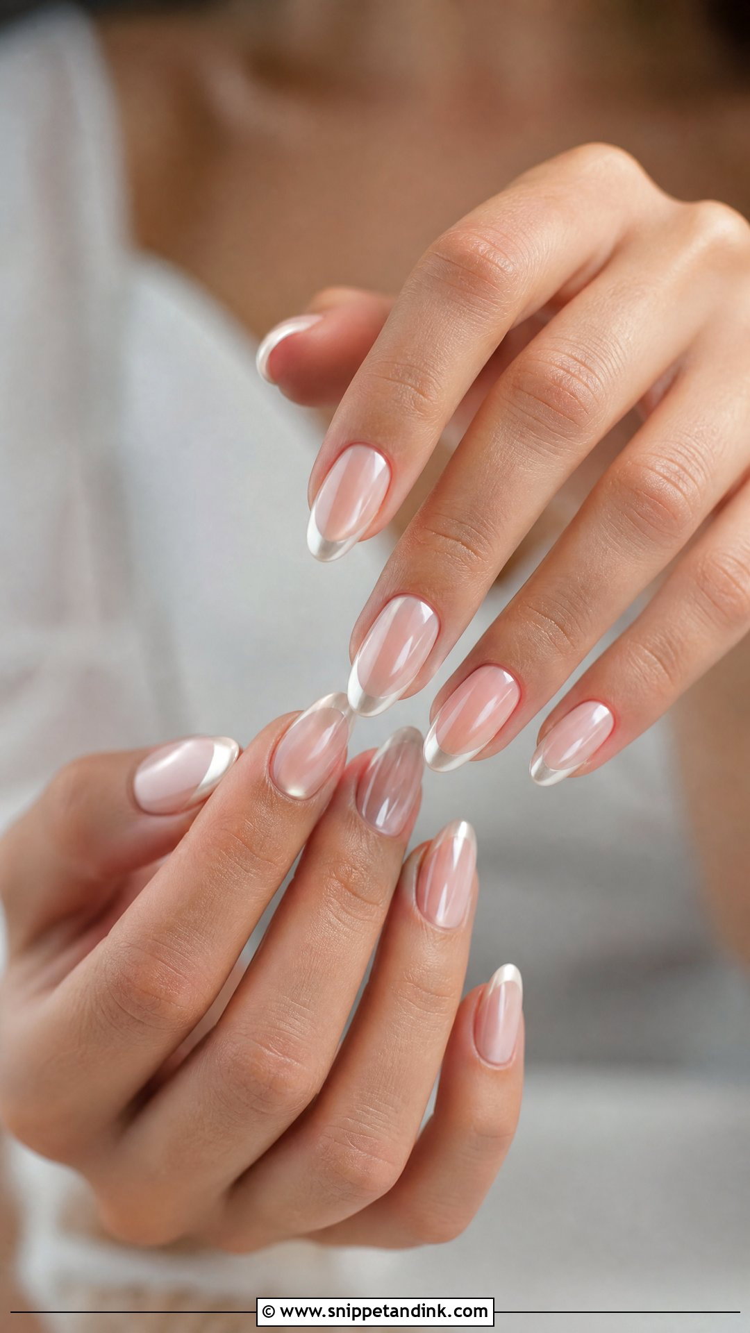 Natural Wedding Nails With White Chrome Tips - Snippet and Ink - 25 Natural Wedding Nails