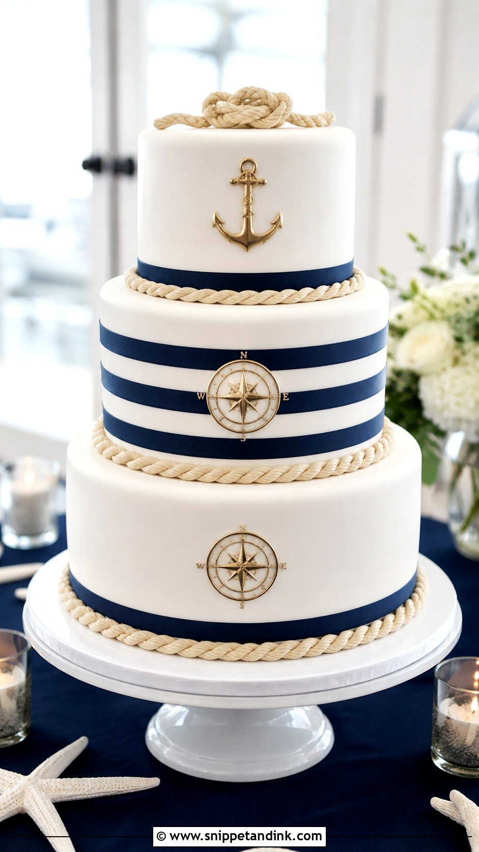 Nautical Beach Wedding Cake - Snippet and Ink - 20 Beach Wedding Cake Ideas