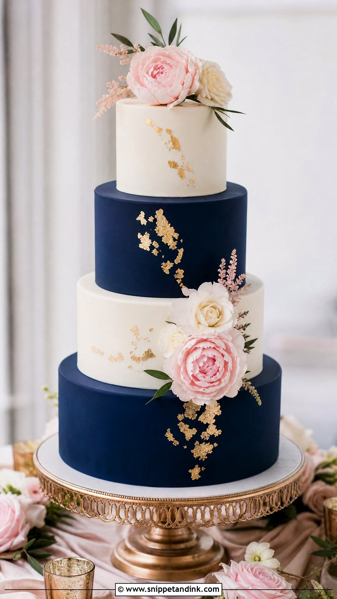 Navy And Blush Wedding Cake - Snippet and Ink - 25 Navy Cake Ideas for Wedding