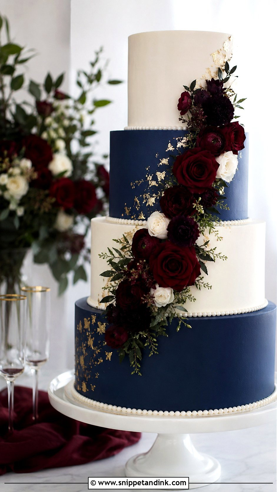 Navy And Burgundy Wedding Cake - Snippet and Ink - 20 Jewel Tone Wedding Cake Ideas