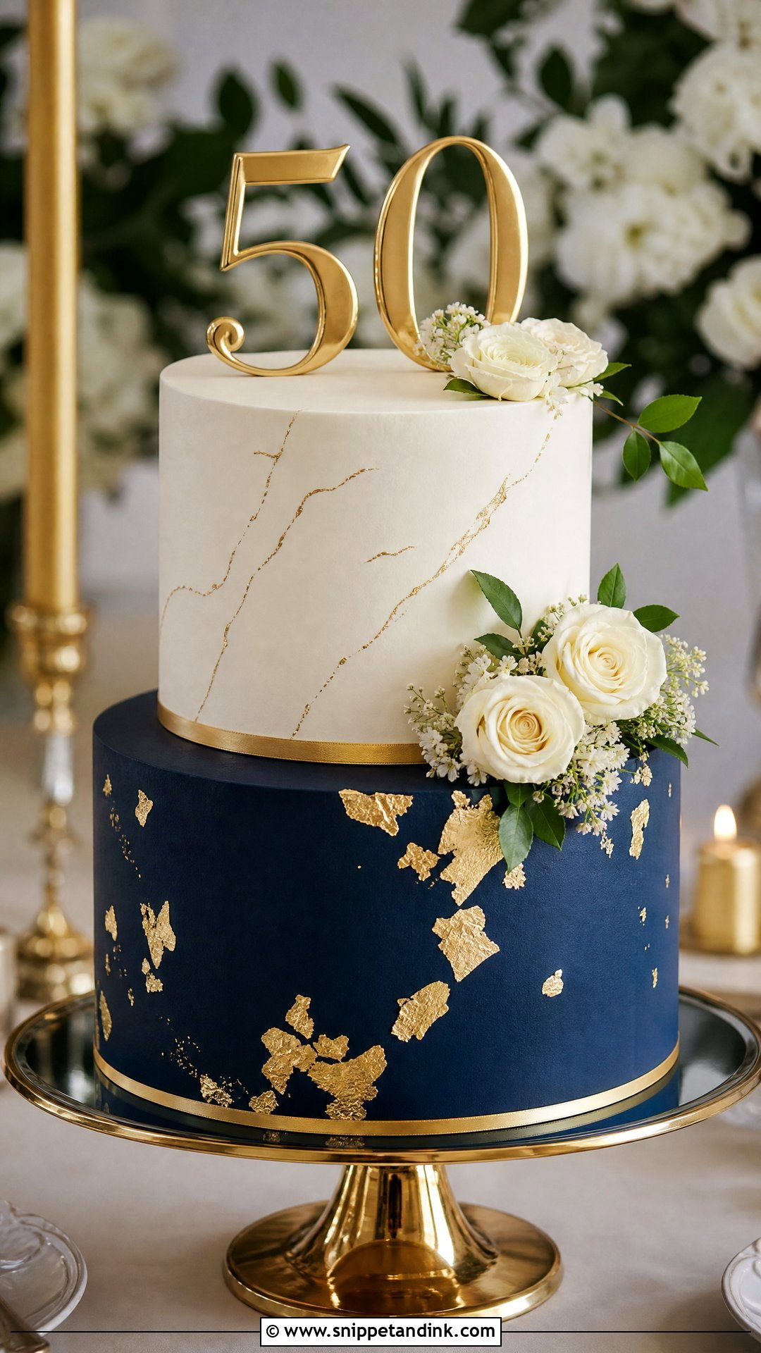 Navy And Gold Anniversary Cake - Snippet and Ink - 25 Golden Wedding Anniversary Cake Ideas