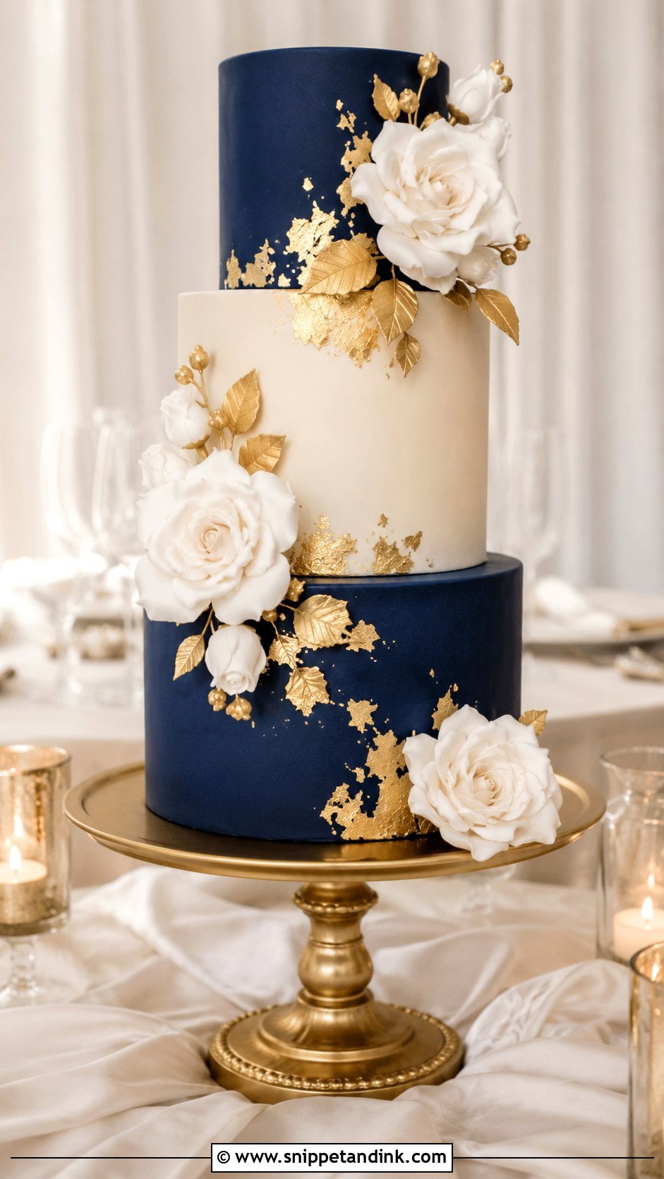 Navy And Gold Wedding Cake - Snippet and Ink - 20 Navy Theme Cake Ideas for Wedding