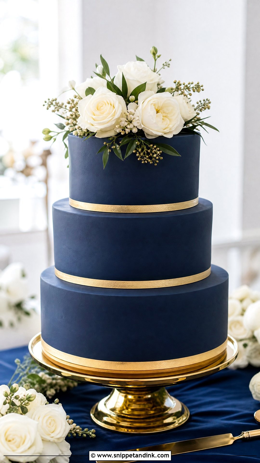 Navy And Gold Wedding Cake - Snippet and Ink - 35 Gold Cake Ideas for Wedding
