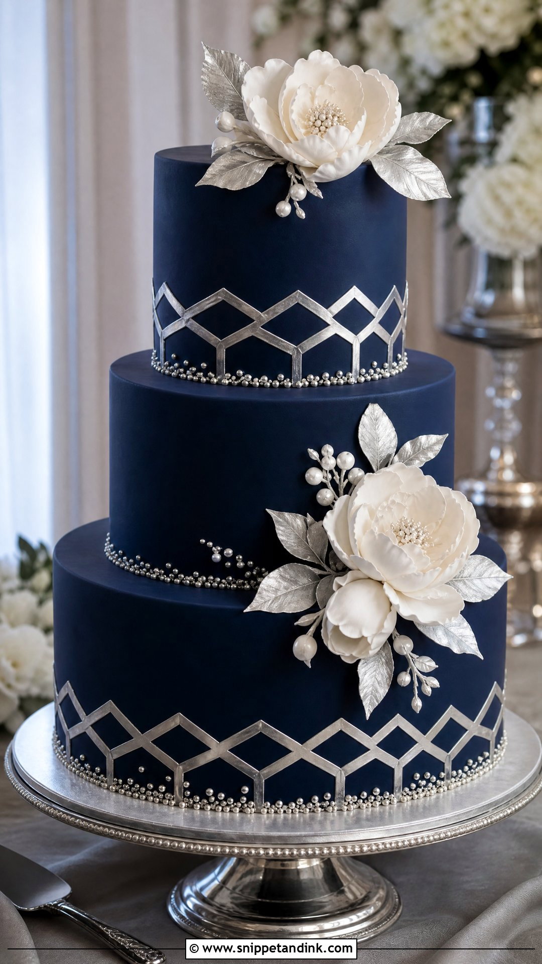 Navy And Silver Wedding Cake - Snippet and Ink - 25 Navy Cake Ideas for Wedding