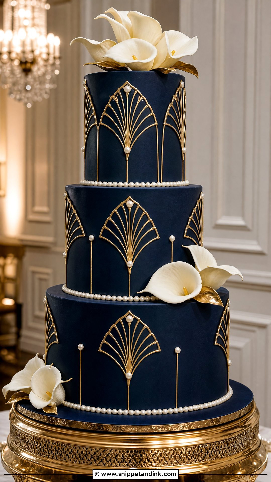 Navy Art Deco Wedding Cake - Snippet and Ink - 25 Navy Cake Ideas for Wedding