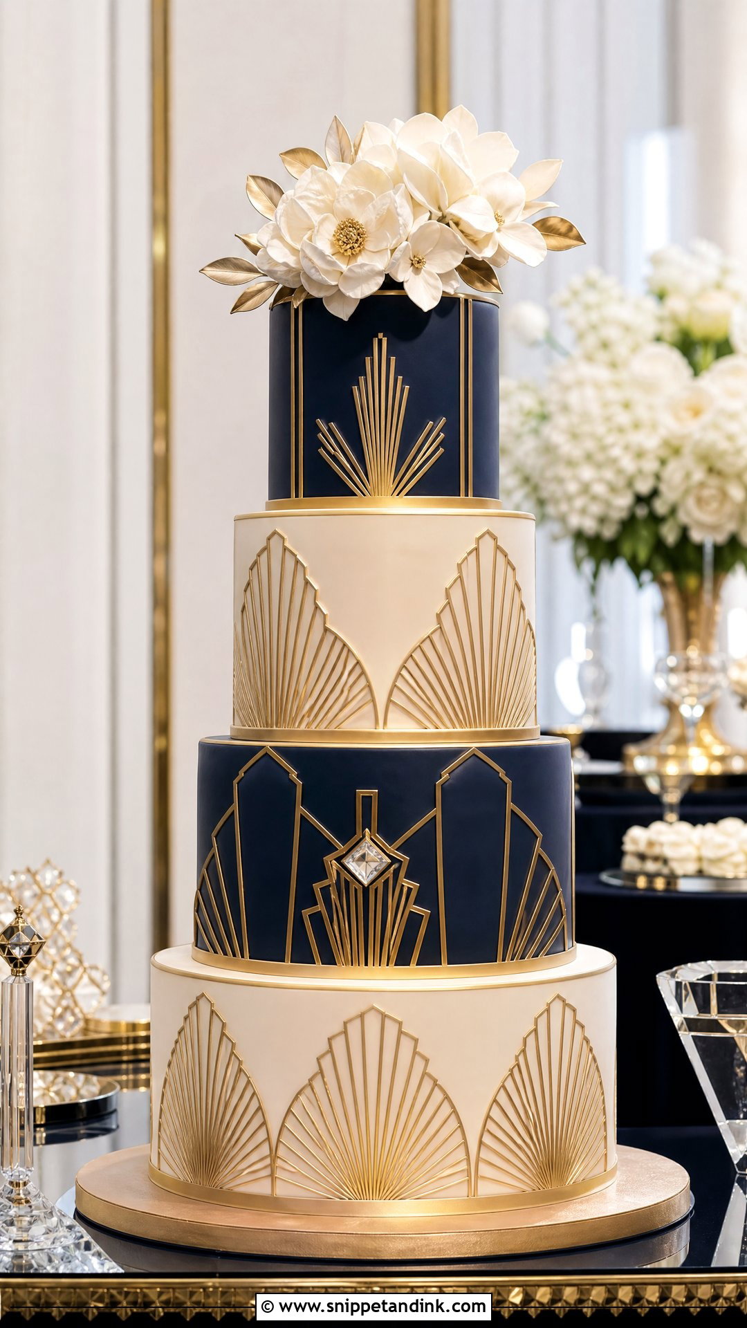 Navy Blue And Gold Art Deco Wedding Cake - Snippet and Ink - 25 Navy Blue and Gold Cake Ideas for Wedding