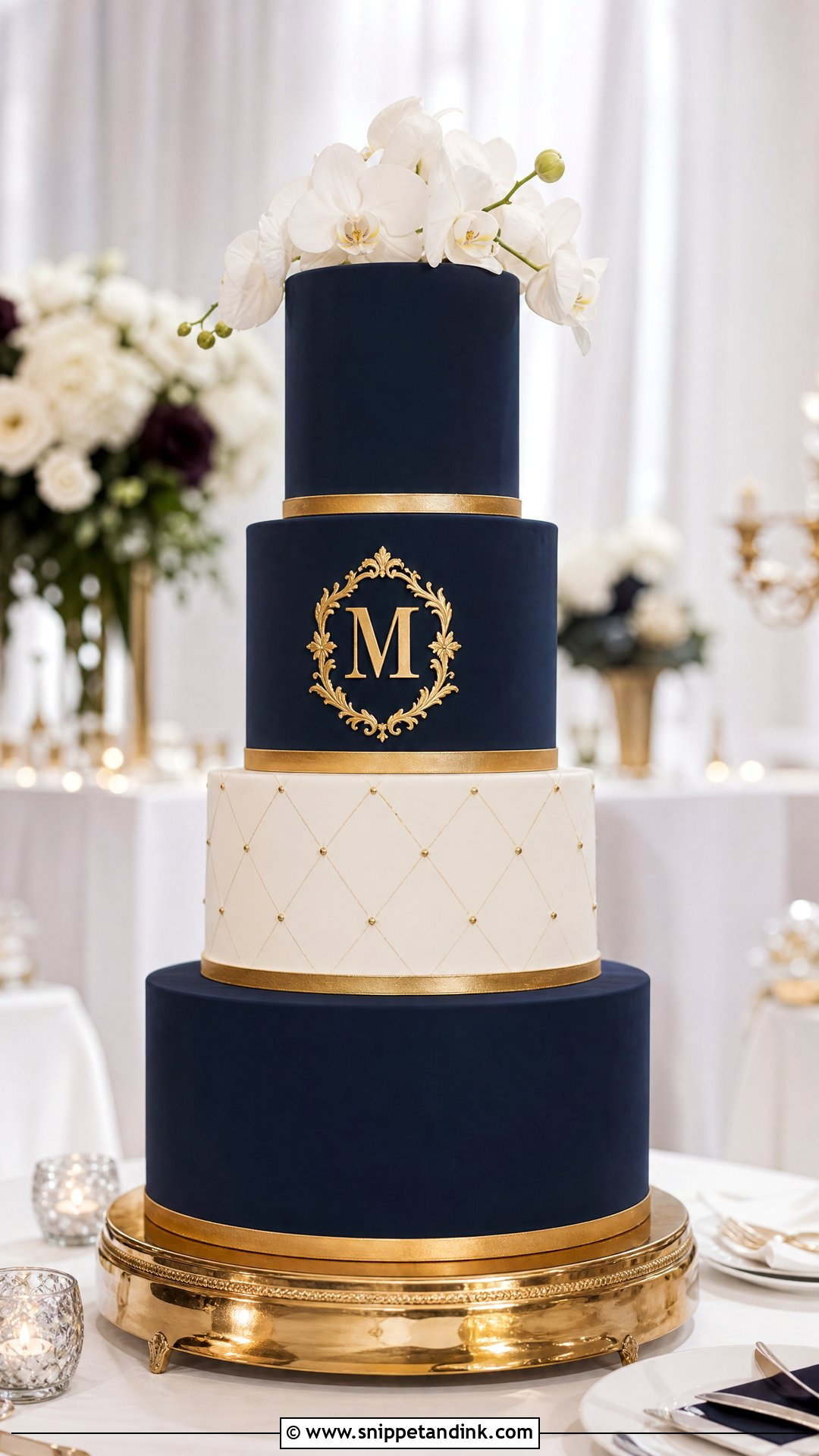 Navy Blue And Gold Black Tie Wedding Cake - Snippet and Ink - 25 Navy Blue and Gold Cake Ideas for Wedding