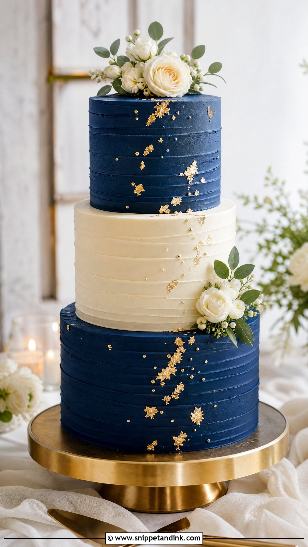 Navy Blue And Gold Buttercream Wedding Cake - Snippet and Ink - 25 Navy Blue and Gold Cake Ideas for Wedding