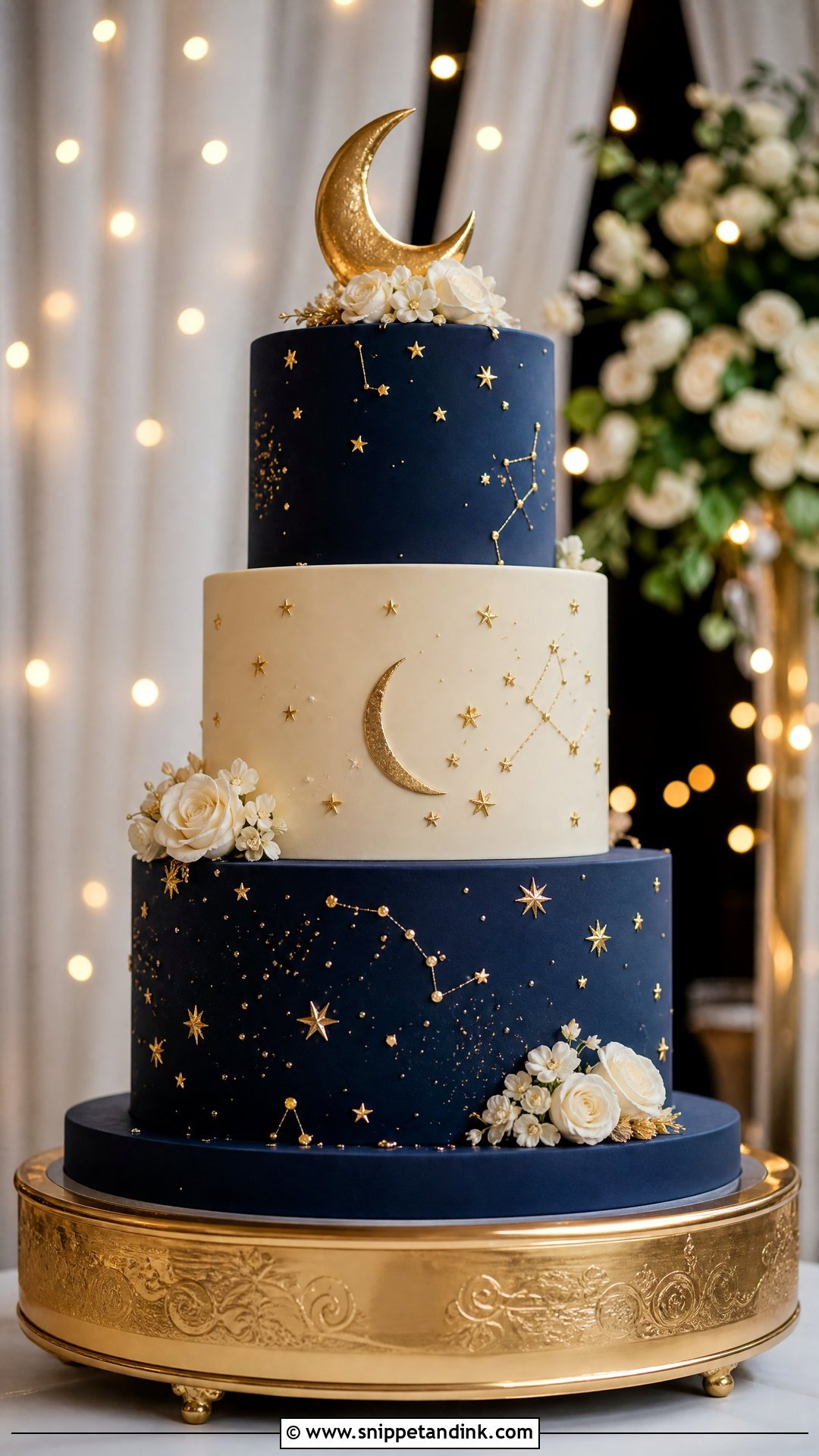 Navy Blue And Gold Celestial Wedding Cake - Snippet and Ink - 25 Navy Blue and Gold Cake Ideas for Wedding