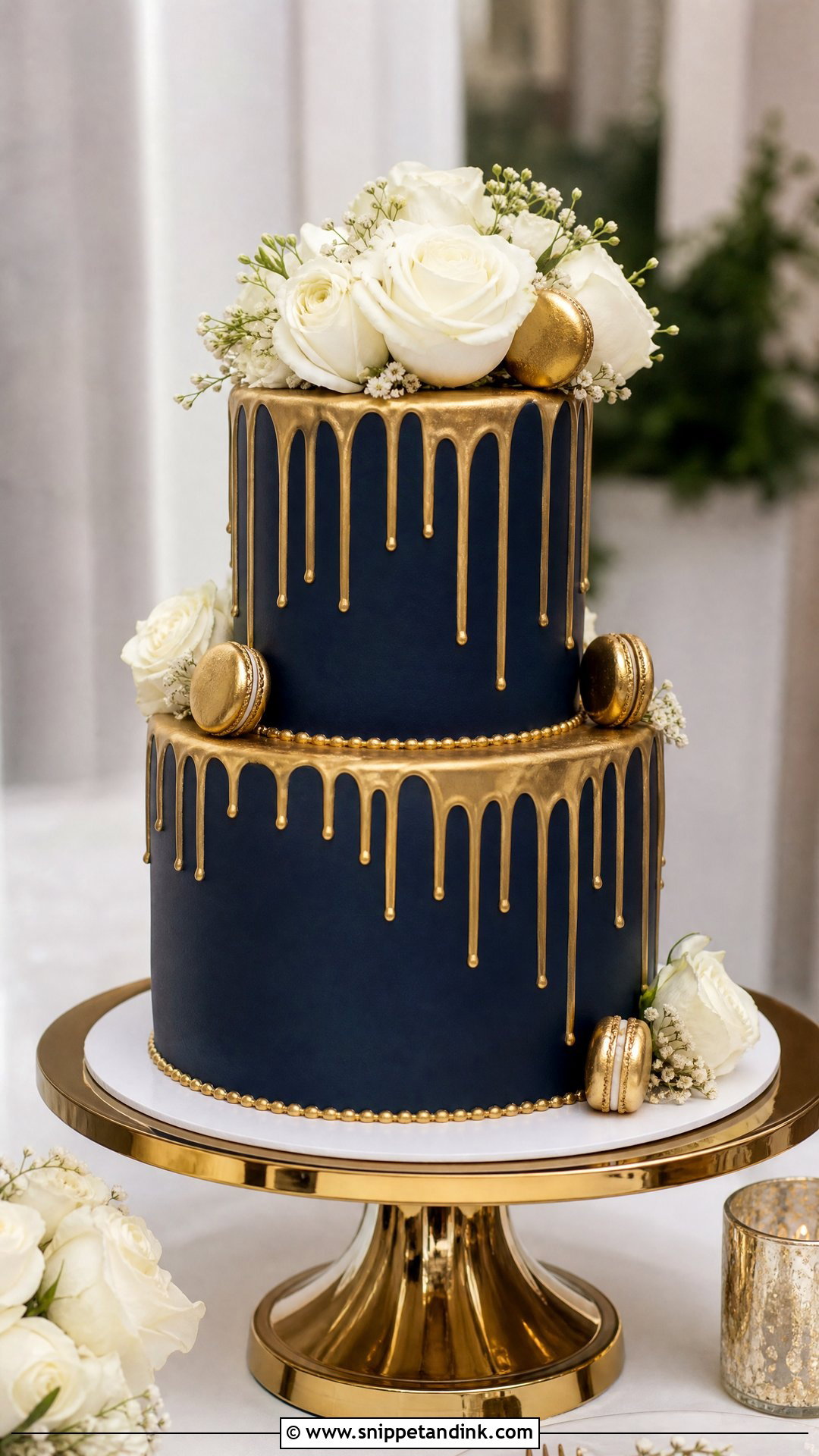 Navy Blue And Gold Drip Wedding Cake - Snippet and Ink - 25 Navy Blue and Gold Cake Ideas for Wedding