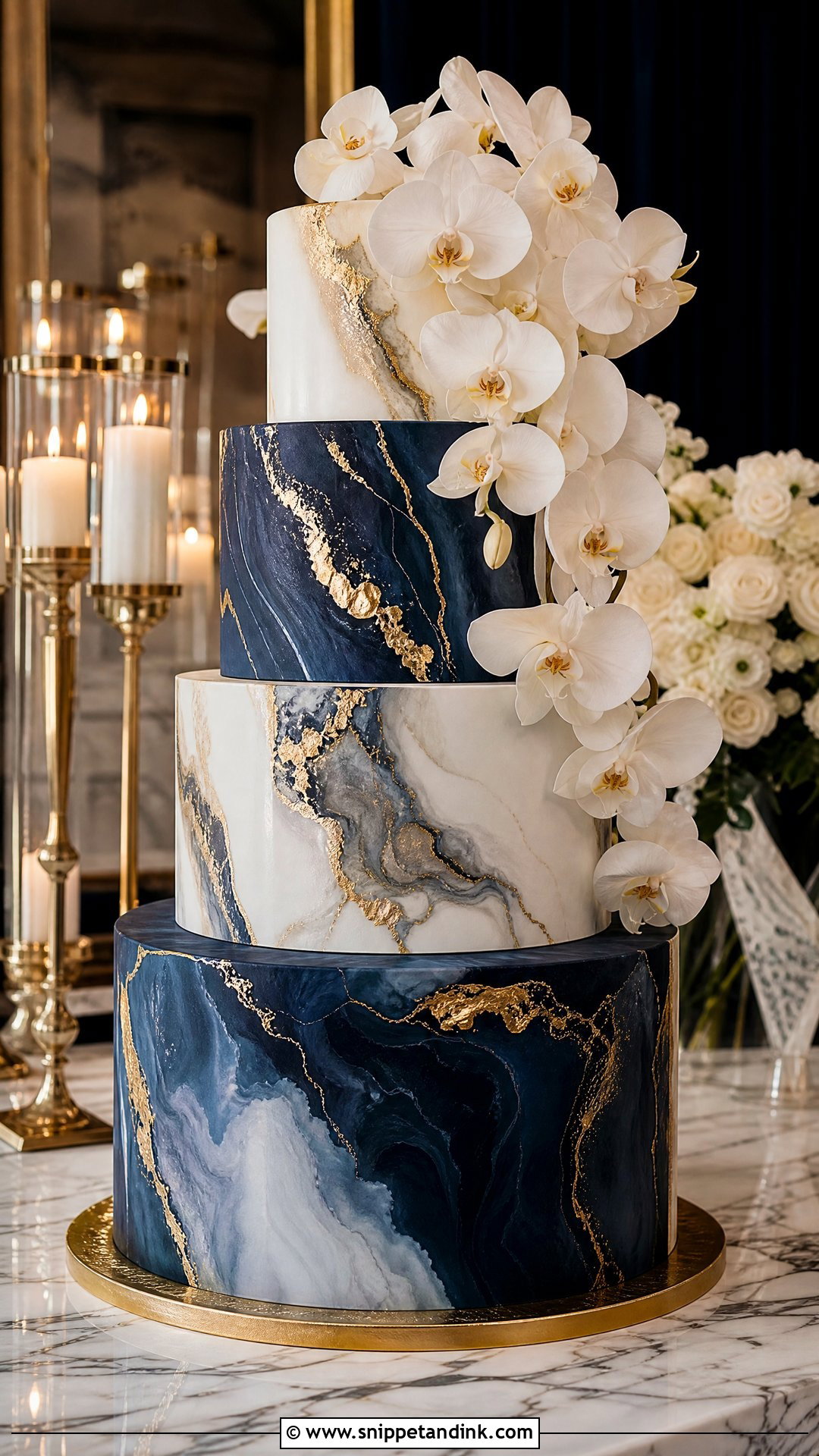 Navy Blue And Gold Marble Wedding Cake - Snippet and Ink - 25 Navy Blue and Gold Cake Ideas for Wedding