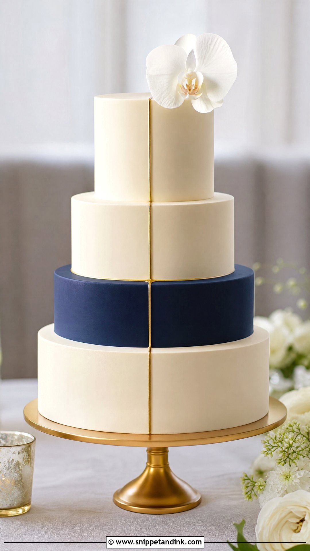 Navy Blue And Gold Minimalist Wedding Cake - Snippet and Ink - 25 Navy Blue and Gold Cake Ideas for Wedding