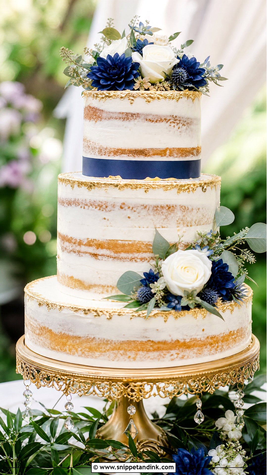 Navy Blue And Gold Naked Wedding Cake - Snippet and Ink - 25 Navy Blue and Gold Cake Ideas for Wedding