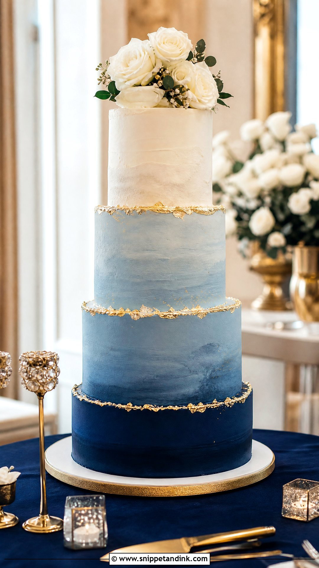 Navy Blue And Gold Ombre Wedding Cake - Snippet and Ink - 25 Navy Blue and Gold Cake Ideas for Wedding
