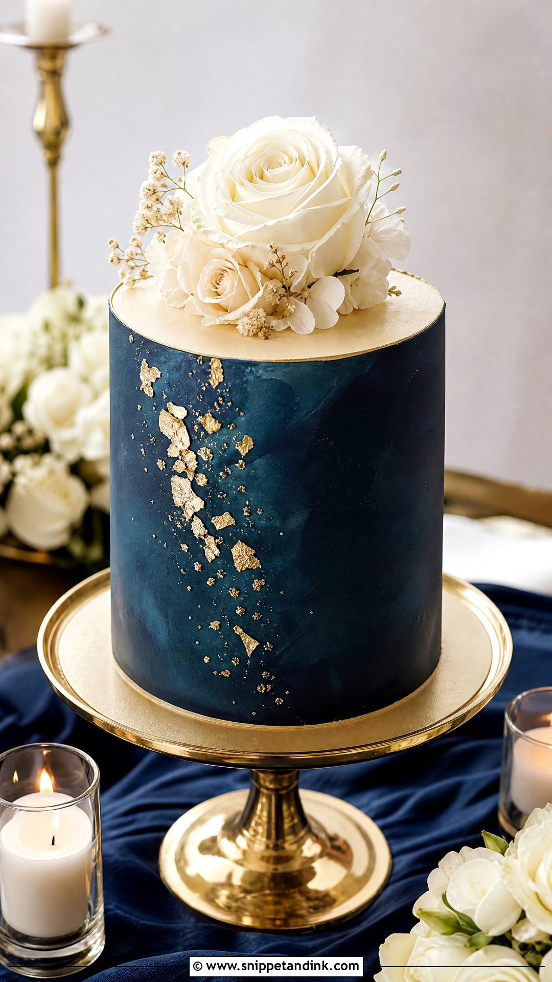 Navy Blue And Gold One Tier Wedding Cake - Snippet and Ink - 25 Navy Blue and Gold Cake Ideas for Wedding