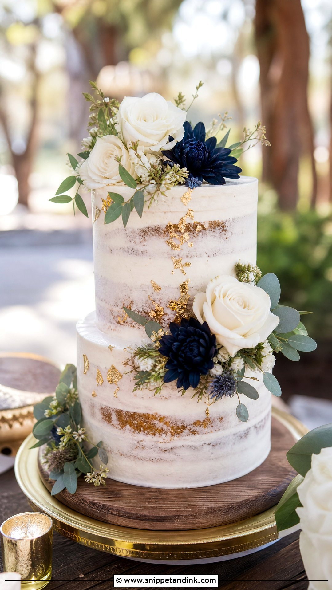 Navy Blue And Gold Semi Naked Wedding Cake - Snippet and Ink - 25 Navy Blue and Gold Cake Ideas for Wedding