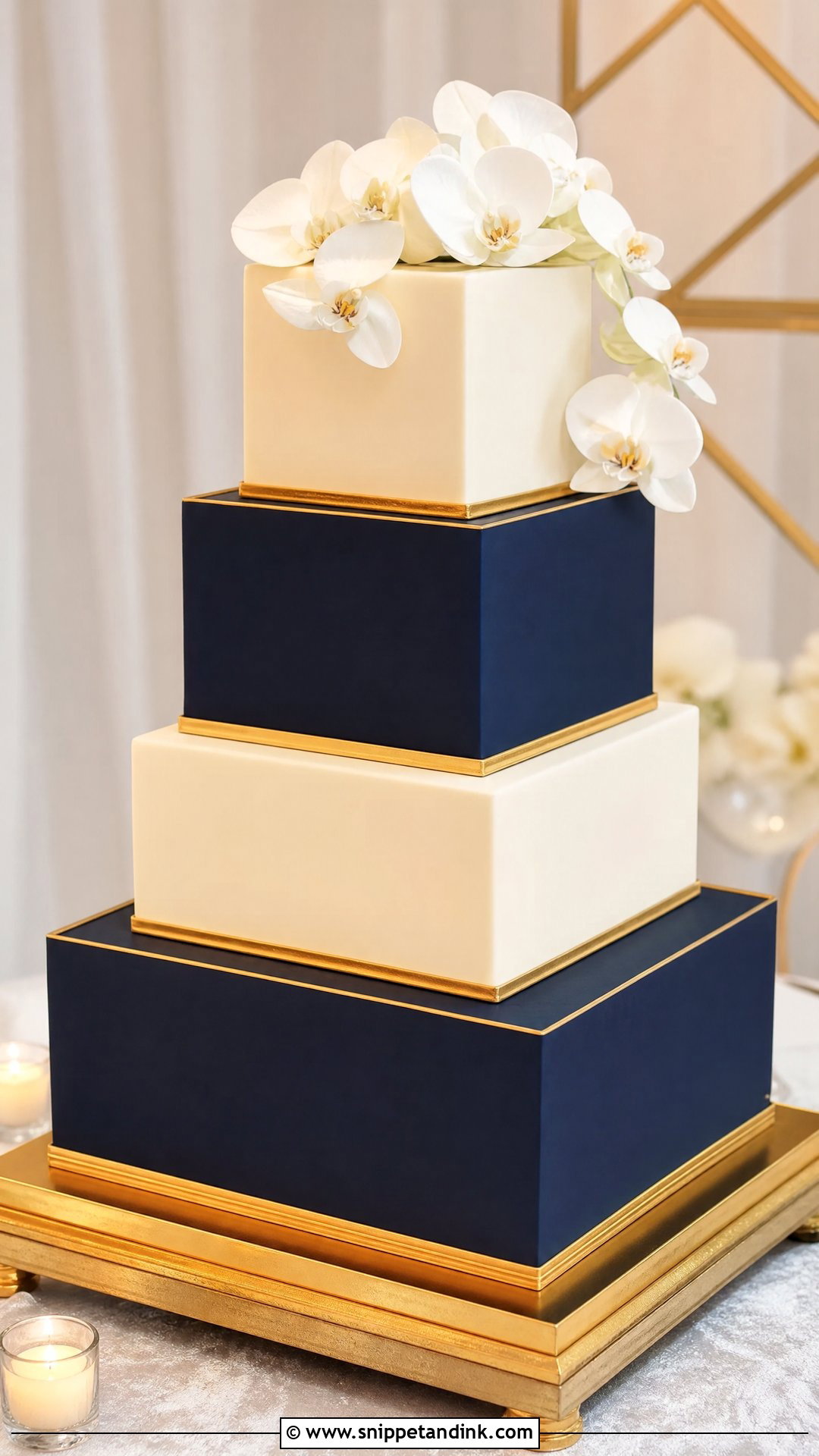 Navy Blue And Gold Square Wedding Cake - Snippet and Ink - 25 Navy Blue and Gold Cake Ideas for Wedding
