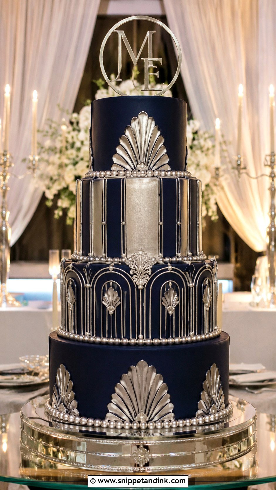 Navy Blue And Silver Art Deco Wedding Cake - Snippet and Ink - 20 Navy Blue and Silver Cake Ideas for Wedding