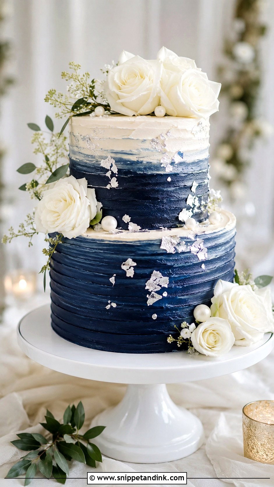 Navy Blue And Silver Buttercream Wedding Cake - Snippet and Ink - 20 Navy Blue and Silver Cake Ideas for Wedding