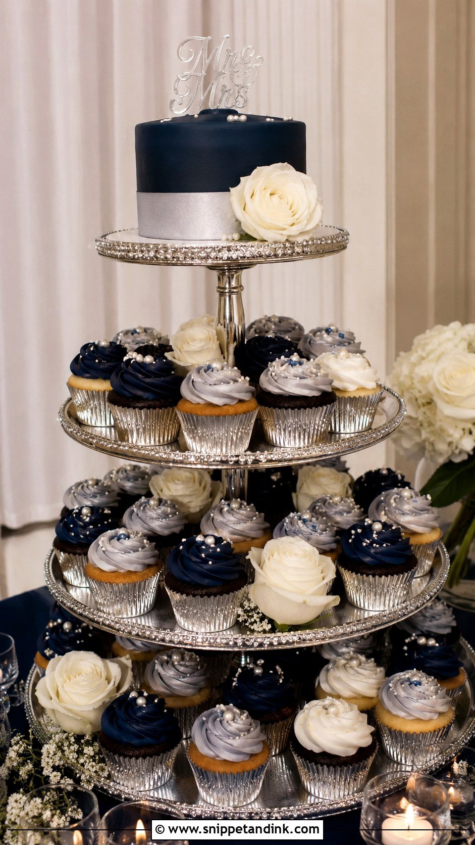 Navy Blue And Silver Cupcake Wedding Cake - Snippet and Ink - 20 Navy Blue and Silver Cake Ideas for Wedding