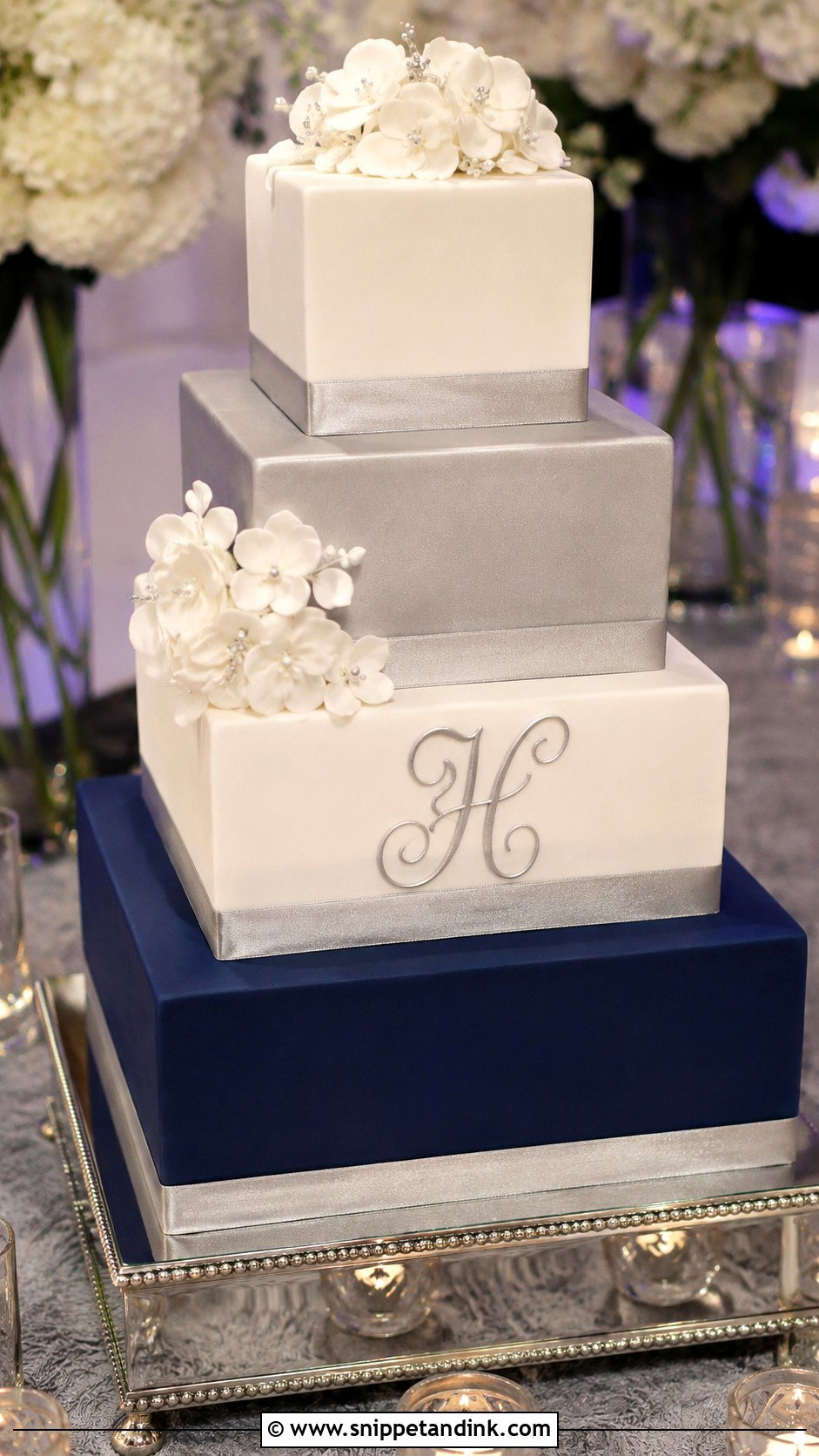 Navy Blue And Silver Fondant Wedding Cake - Snippet and Ink - 20 Navy Blue and Silver Cake Ideas for Wedding