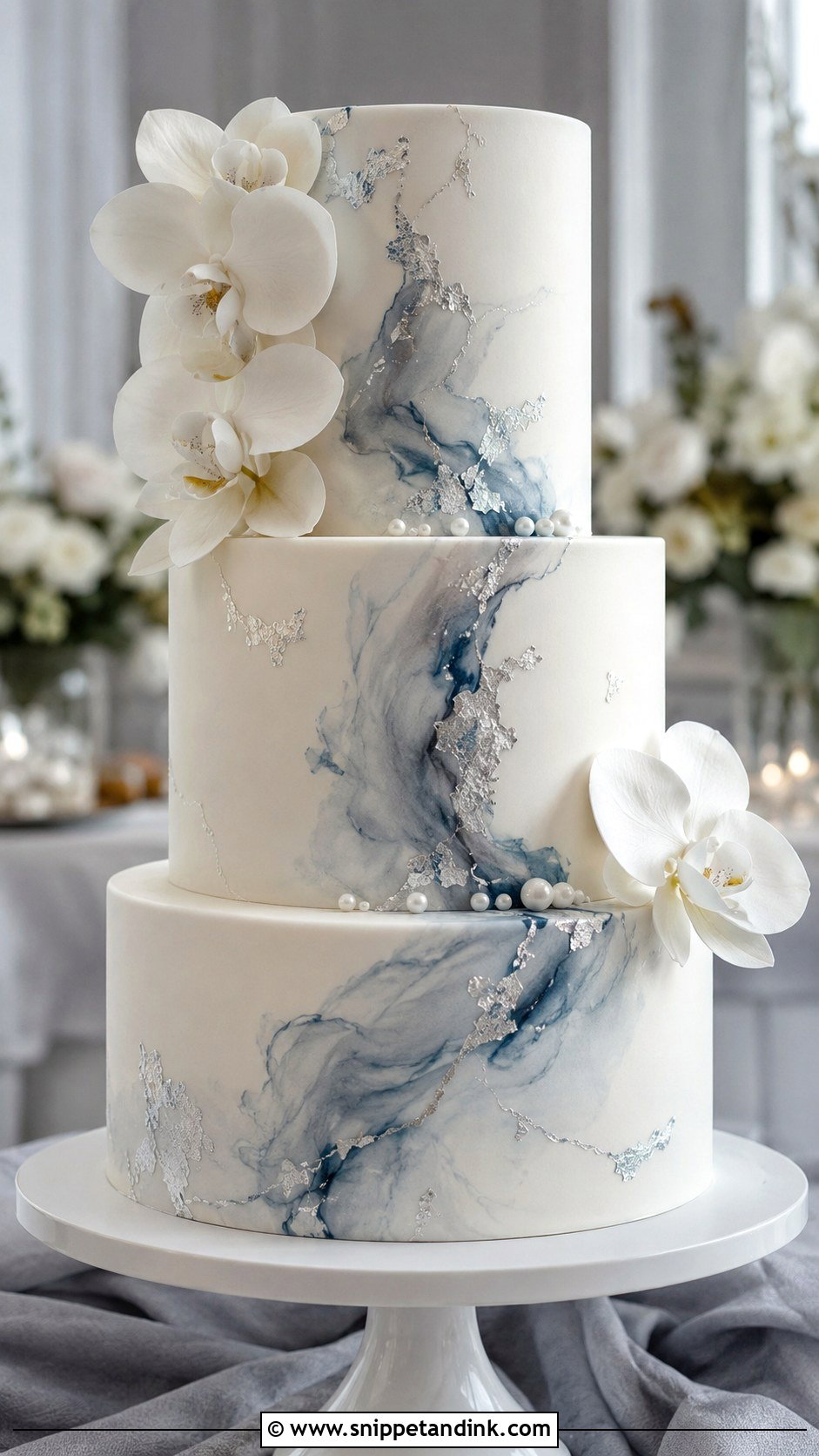 Navy Blue And Silver Marble Wedding Cake - Snippet and Ink - 20 Navy Blue and Silver Cake Ideas for Wedding