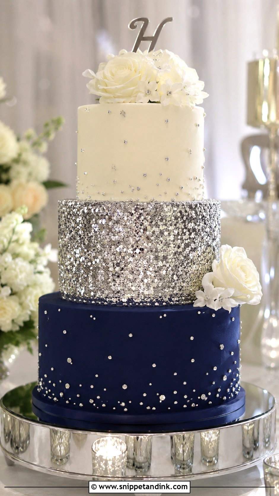 Navy Blue And Silver Sequin Wedding Cake - Snippet and Ink - 20 Navy Blue and Silver Cake Ideas for Wedding