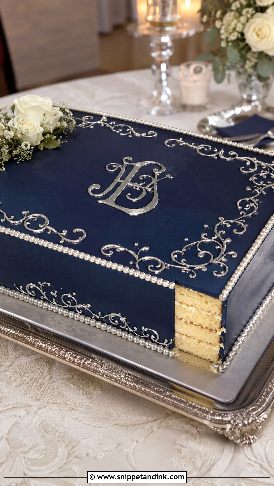 Navy Blue And Silver Sheet Wedding Cake - Snippet and Ink - 20 Navy Blue and Silver Cake Ideas for Wedding