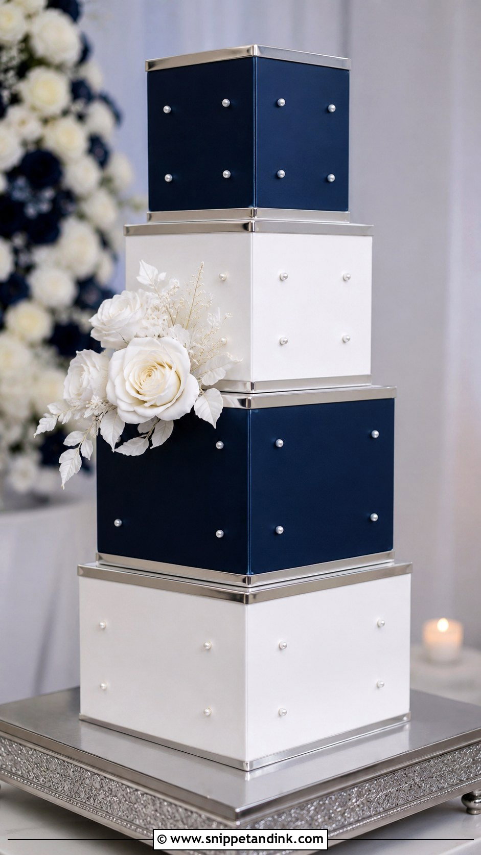 Navy Blue And Silver Square Wedding Cake - Snippet and Ink - 20 Navy Blue and Silver Cake Ideas for Wedding