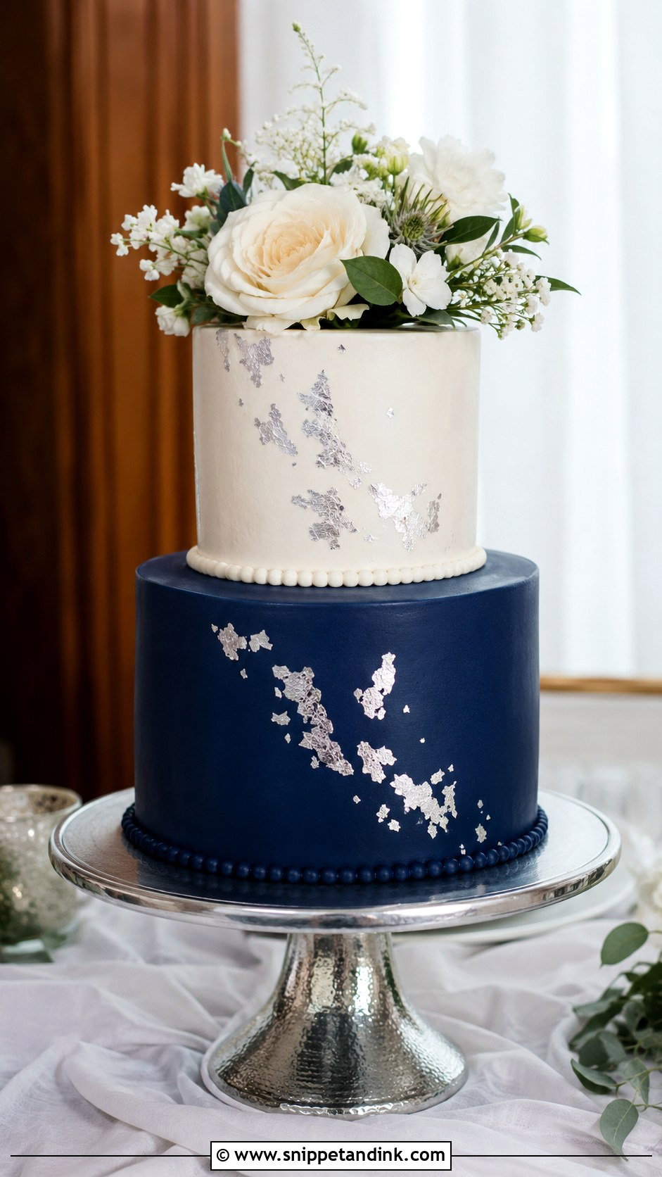 Navy Blue And Silver Two Tier Wedding Cake - Snippet and Ink - 20 Navy Blue and Silver Cake Ideas for Wedding