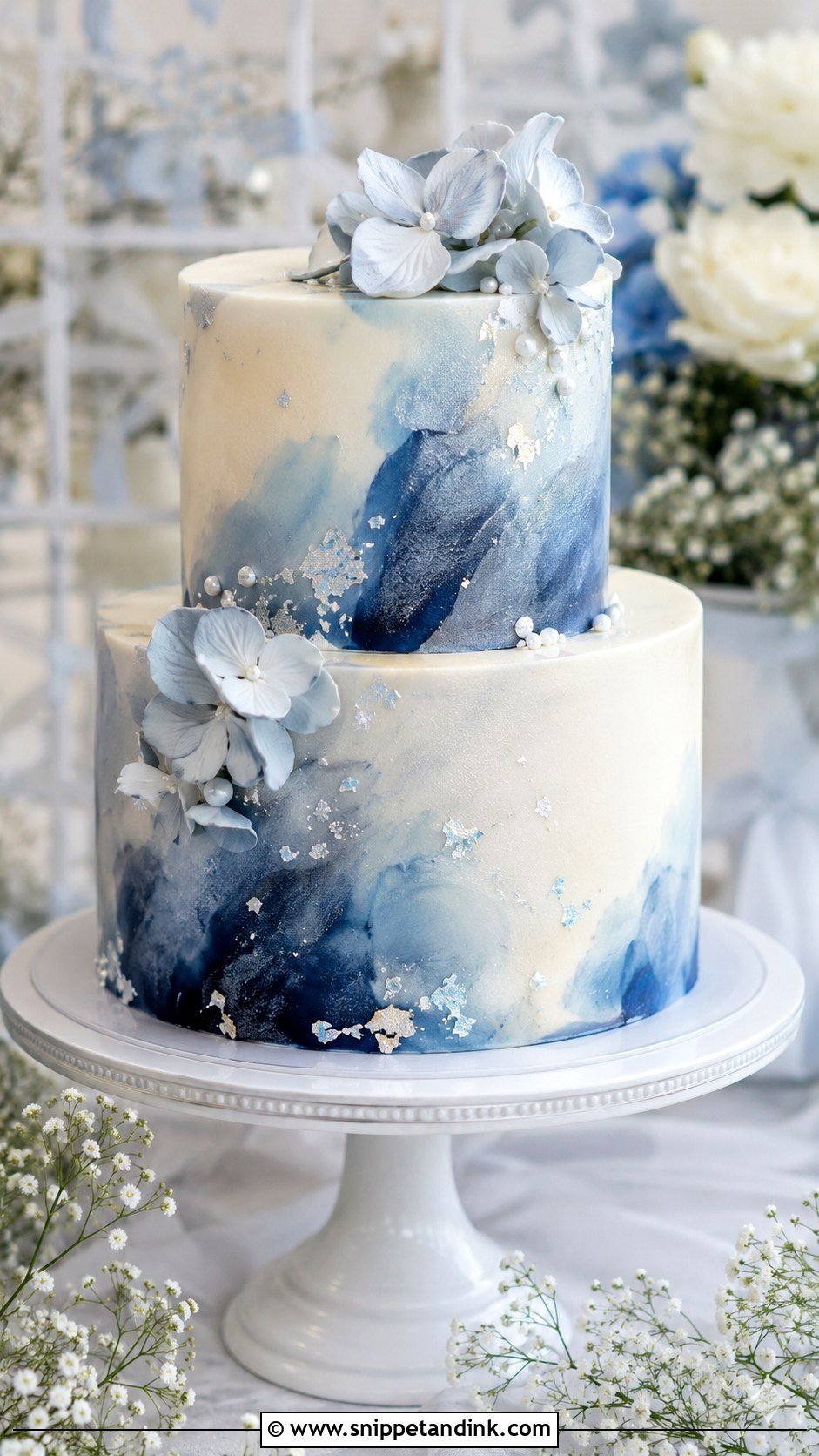 Navy Blue And Silver Watercolor Wedding Cake - Snippet and Ink - 20 Navy Blue and Silver Cake Ideas for Wedding