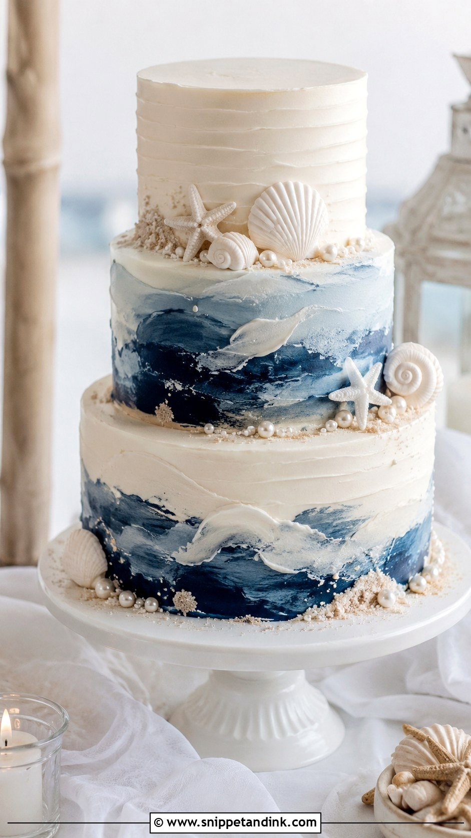 Navy Blue And White Beach Wedding Cake - Snippet and Ink - 20 Dark Blue and White Cake Ideas for Wedding