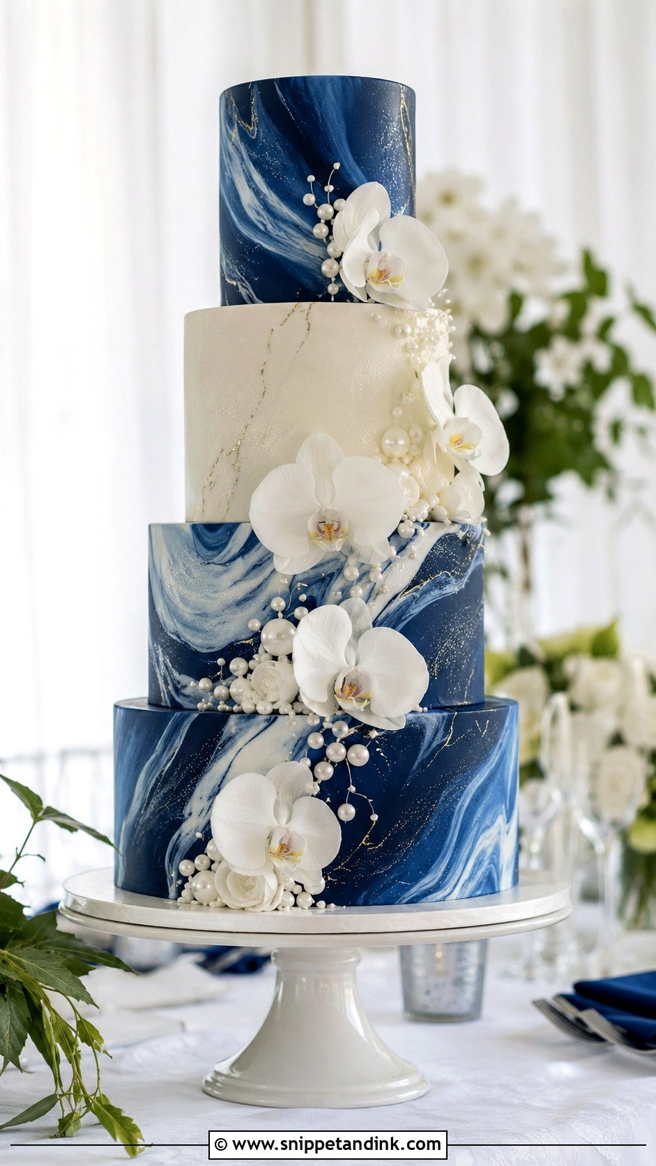 Navy Blue And White Marble Wedding Cake - Snippet and Ink - 20 Dark Blue and White Cake Ideas for Wedding