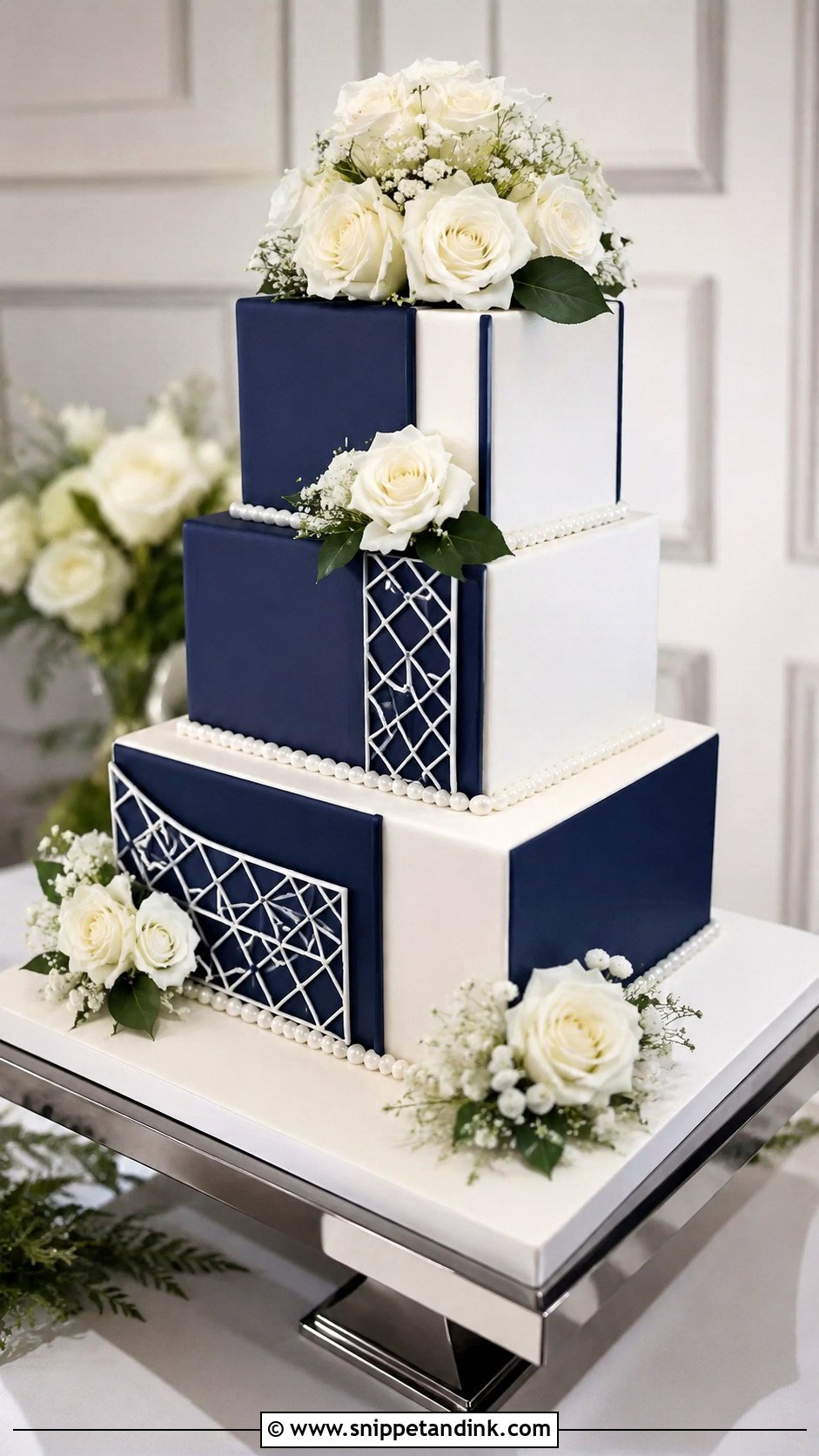 Navy Blue And White Square Wedding Cake - Snippet and Ink - 20 Dark Blue and White Cake Ideas for Wedding