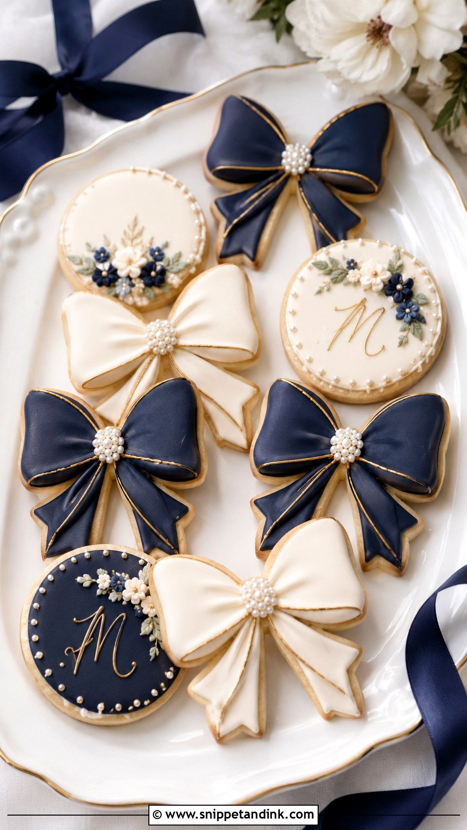 Navy Blue Bow Wedding Cookies - Snippet and Ink - 20 Navy Blue Wedding Cookies