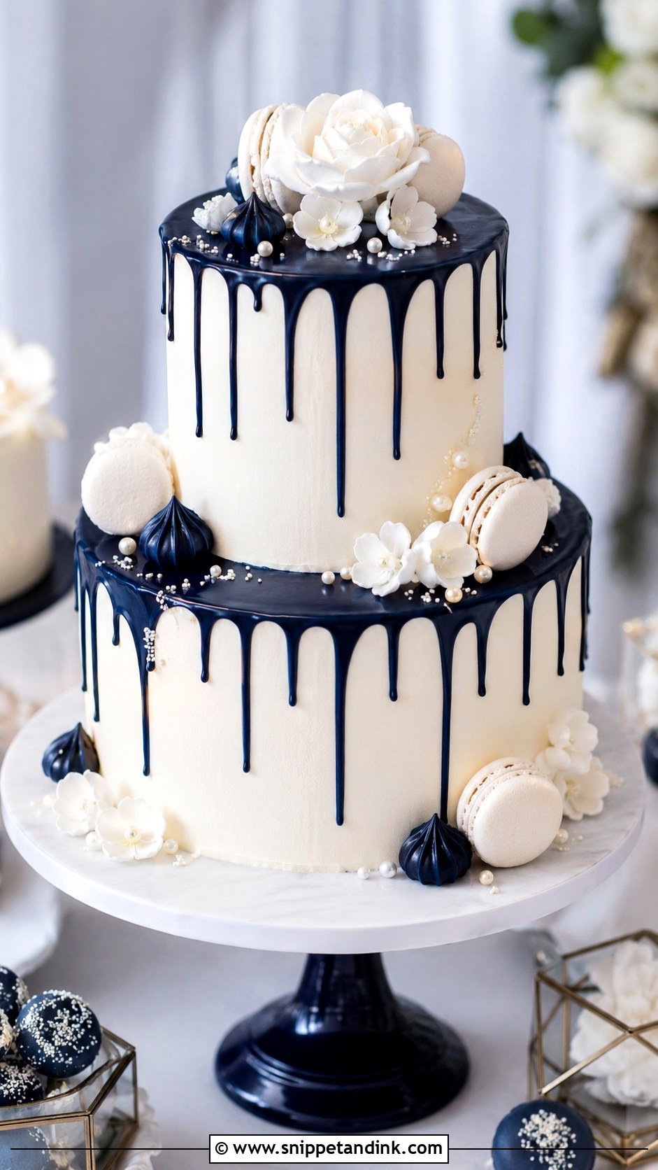 Navy Blue Drip Wedding Cake - Snippet and Ink - 20 Dark Blue and White Cake Ideas for Wedding