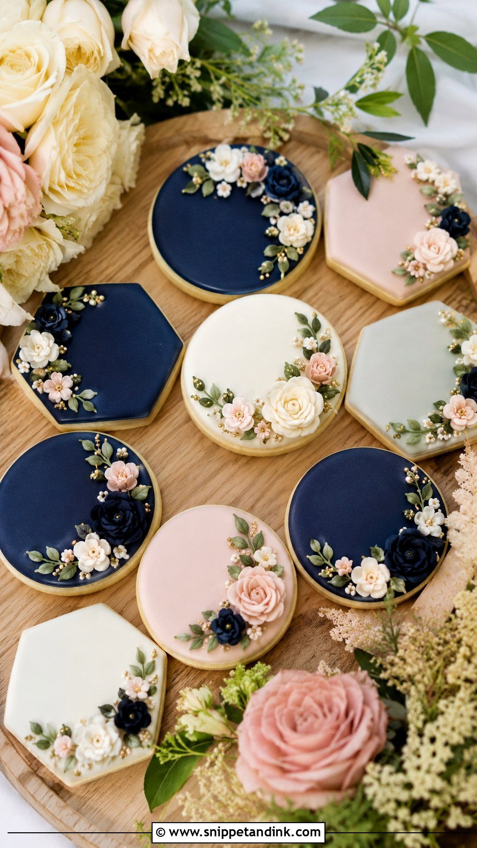 Navy Blue Floral Wedding Cookies - Snippet and Ink - 20 Navy Blue Wedding Cookies