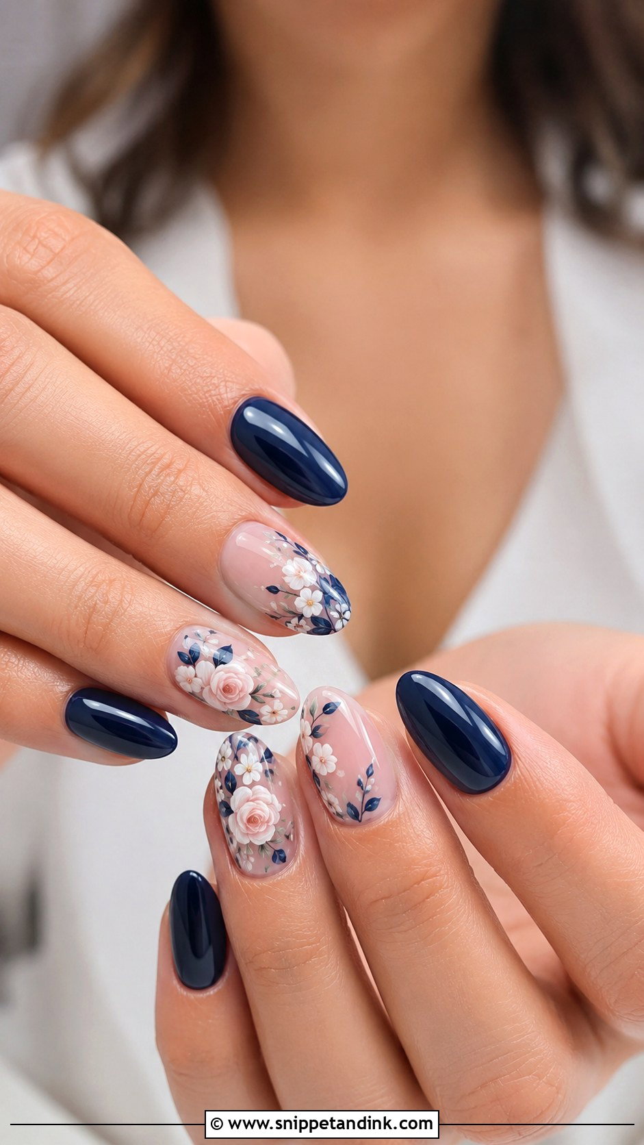 Navy Blue Floral Wedding Nails - Snippet and Ink - 20 Navy Blue Wedding Nails